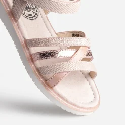 Sandale rose embossée détails métallisés
