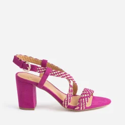 Sandale rose et or tressée à talon