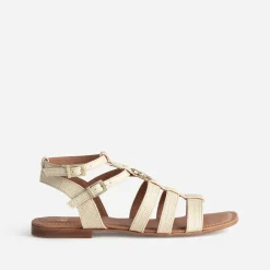 Sandale spartiate beige tressée décor soleil