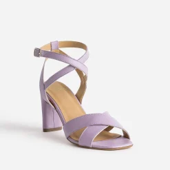Sandale talon en cuir mauve