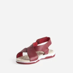 Sandale TBS rouge en cuir à larges brides