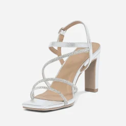 Sandale TEXTO argentée à brides strassées