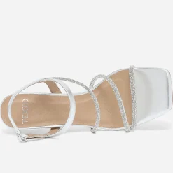 Sandale TEXTO argentée à brides strassées