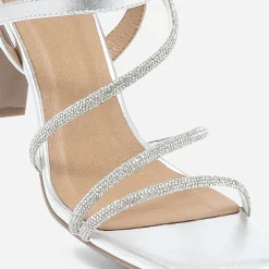 Sandale TEXTO argentée à brides strassées