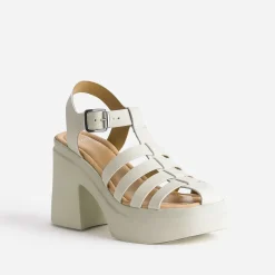 Sandale TEXTO beige clair en cuir à plateforme