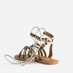 Sandale TEXTO beige cuir motif léopard