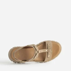 Sandale TEXTO beige cuir velours semelle crantée