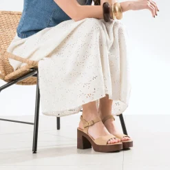 Sandale TEXTO beige cuir velours plateforme