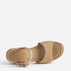 Sandale TEXTO beige cuir velours plateforme