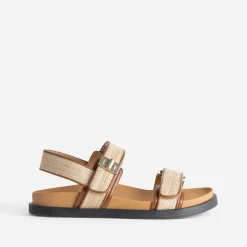 Sandale TEXTO beige effet raphia à scratchs