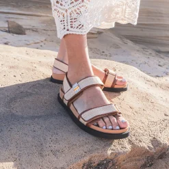 Sandale TEXTO beige effet raphia à scratchs