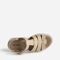 Sandale TEXTO beige en cuir à semelle crantée