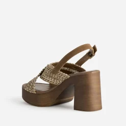 Sandale TEXTO beige tressée plateforme effet bois