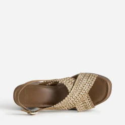 Sandale TEXTO beige tressée plateforme effet bois