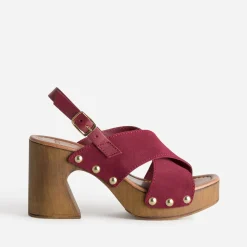 Sandale TEXTO bordeaux cuir velours