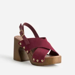 Sandale TEXTO bordeaux cuir velours