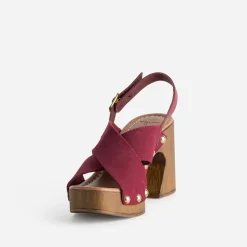 Sandale TEXTO bordeaux cuir velours