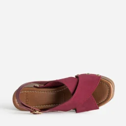 Sandale TEXTO bordeaux cuir velours