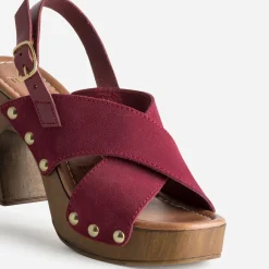 Sandale TEXTO bordeaux cuir velours