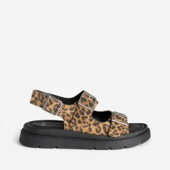 Sandale TEXTO camel cuir velours motif léopard