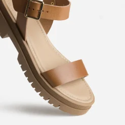 Sandale TEXTO camel cuir semelle crantée