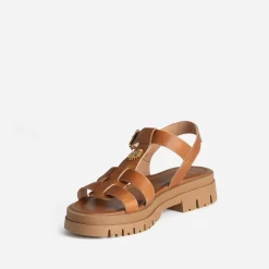 Sandale TEXTO camel cuir décor soleil