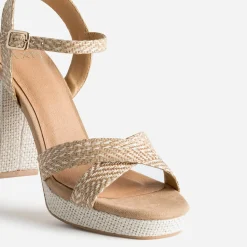 Sandale TEXTO camel et beige tressée