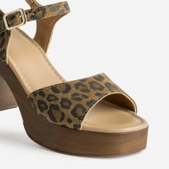 Sandale TEXTO cuir velours effet léopard à talon