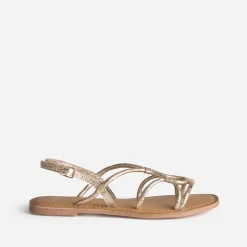 Sandale TEXTO dorée cuir froissé