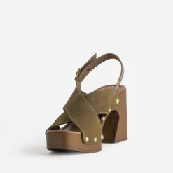 Sandale TEXTO kaki cuir velours