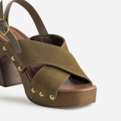 Sandale TEXTO kaki cuir velours