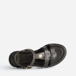 Sandale TEXTO marron cuir décor soleil