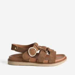 Sandale TEXTO marron cuir velours multi brides