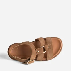 Sandale TEXTO marron cuir velours multi brides