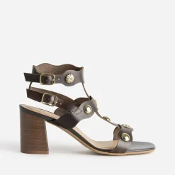 Sandale TEXTO marron cuir détails bijoux
