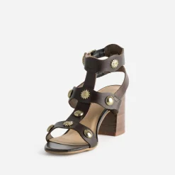 Sandale TEXTO marron cuir détails bijoux