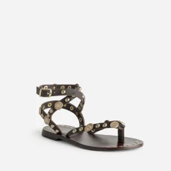 Sandale TEXTO marron cuir décor médailles
