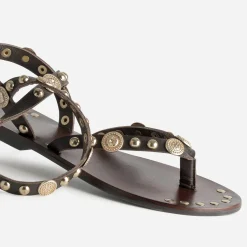 Sandale TEXTO marron cuir décor médailles