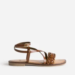 Sandale TEXTO marron en cuir tressé