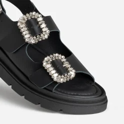 Sandale TEXTO noire cuir boucles strass