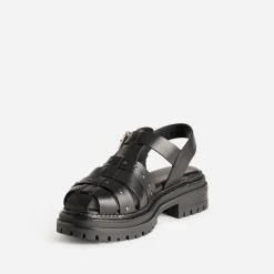 Sandale TEXTO noire cuir tressé détails clous