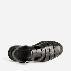 Sandale TEXTO noire cuir tressé détails clous