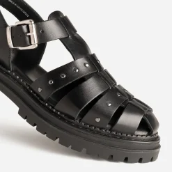 Sandale TEXTO noire cuir tressé détails clous