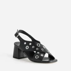 Sandale TEXTO noire cuir décor œillets