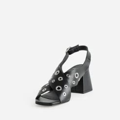 Sandale TEXTO noire cuir décor œillets