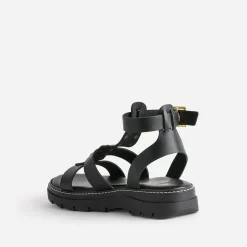 Sandale TEXTO noire en cuir clouté