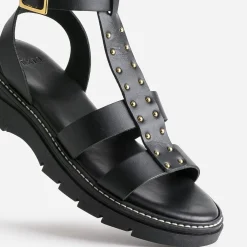 Sandale TEXTO noire en cuir clouté