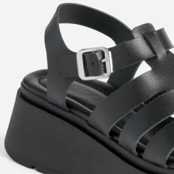 Sandale TEXTO noire en cuir semelle plateforme