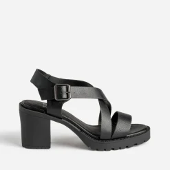 Sandale TEXTO noire en cuir semelle crantée