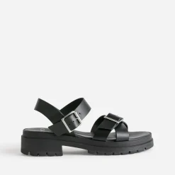 Sandale TEXTO noire en cuir à semelle crantée